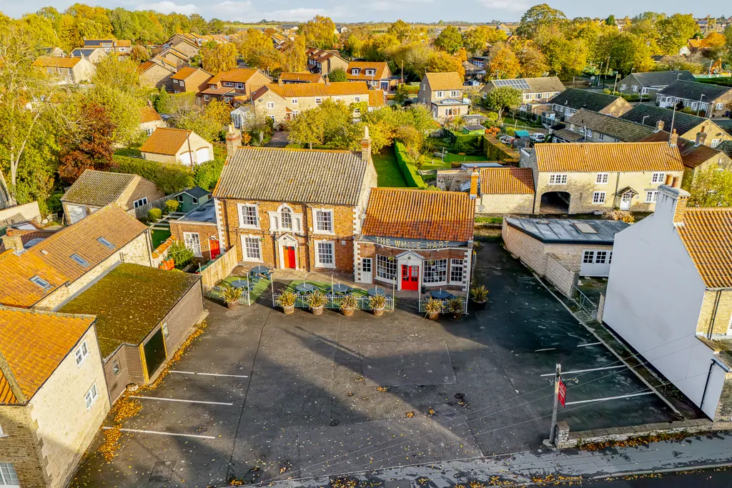 Batemans Pub - White Hart, Nettleham - Drone Exterior Front Car Park Photo