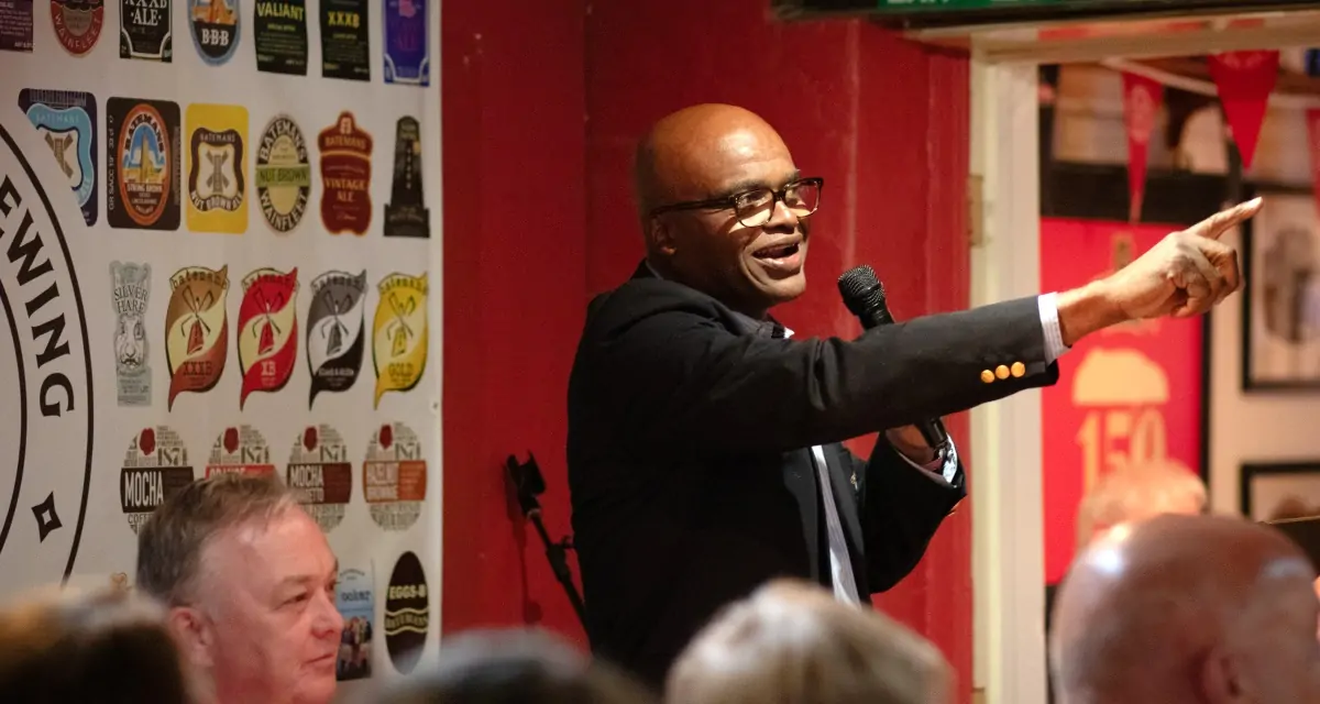 Batemans celebrate 150th anniversary with Brewers lunch - Kriss Akabusi, MBE giving an inspirational talk centred on his triumph at the 1991 Athletics World Championships.
