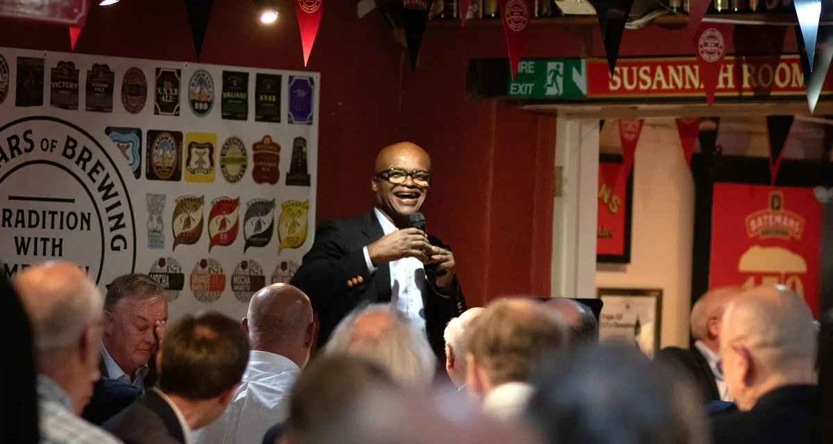 Batemans celebrate 150th anniversary with Brewers lunch - Kriss Akabusi, MBE entertaining the guests.
