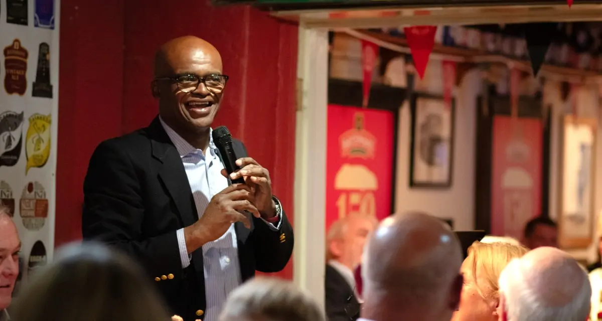 Batemans celebrate 150th anniversary with Brewers lunch - Kriss Akabusi, MBE giving an inspirational talk and joking with the guests.