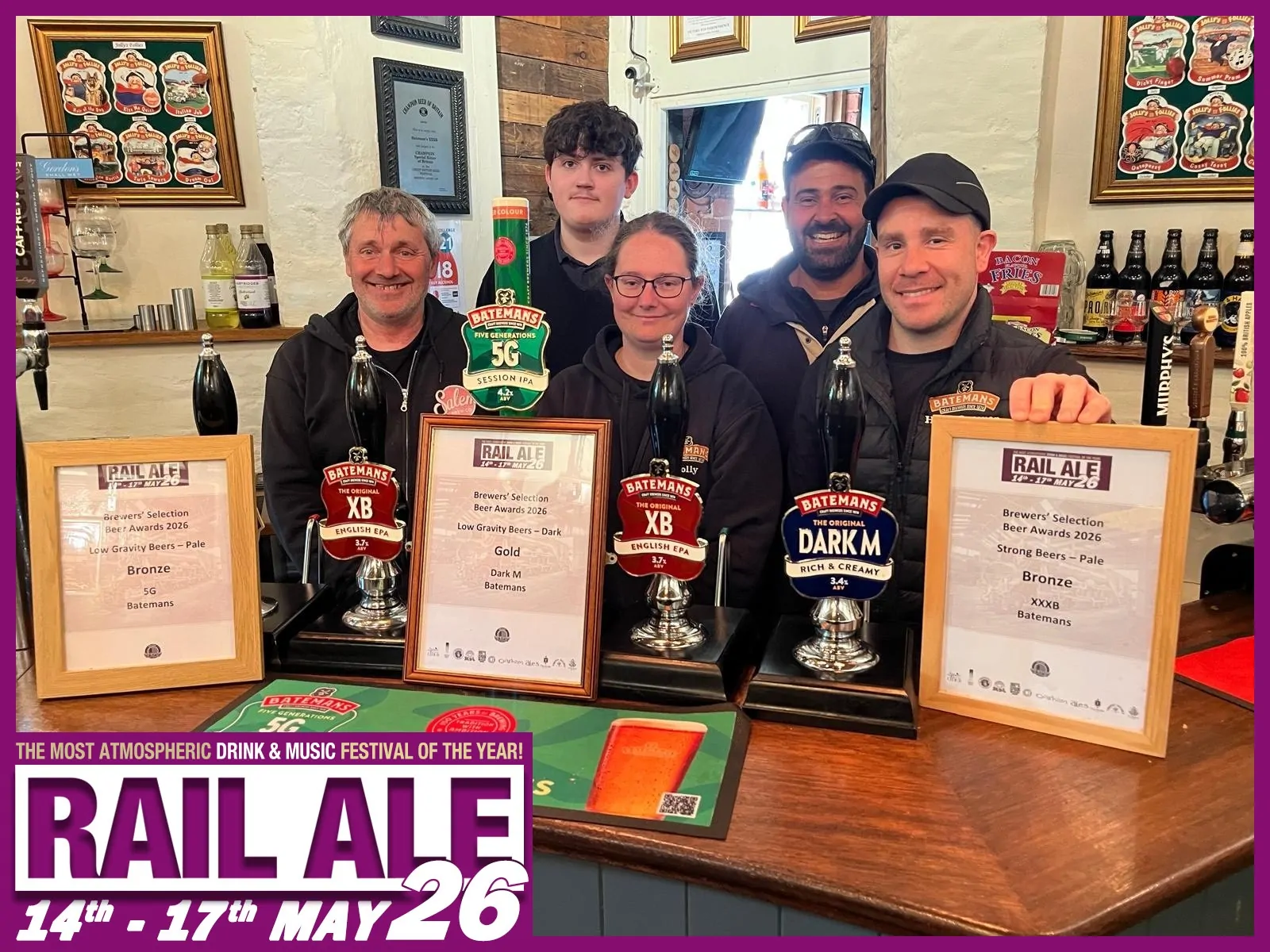 Rail Ale Festival 2026 Beer Awards - Brewing Team with Awards at the Brewery